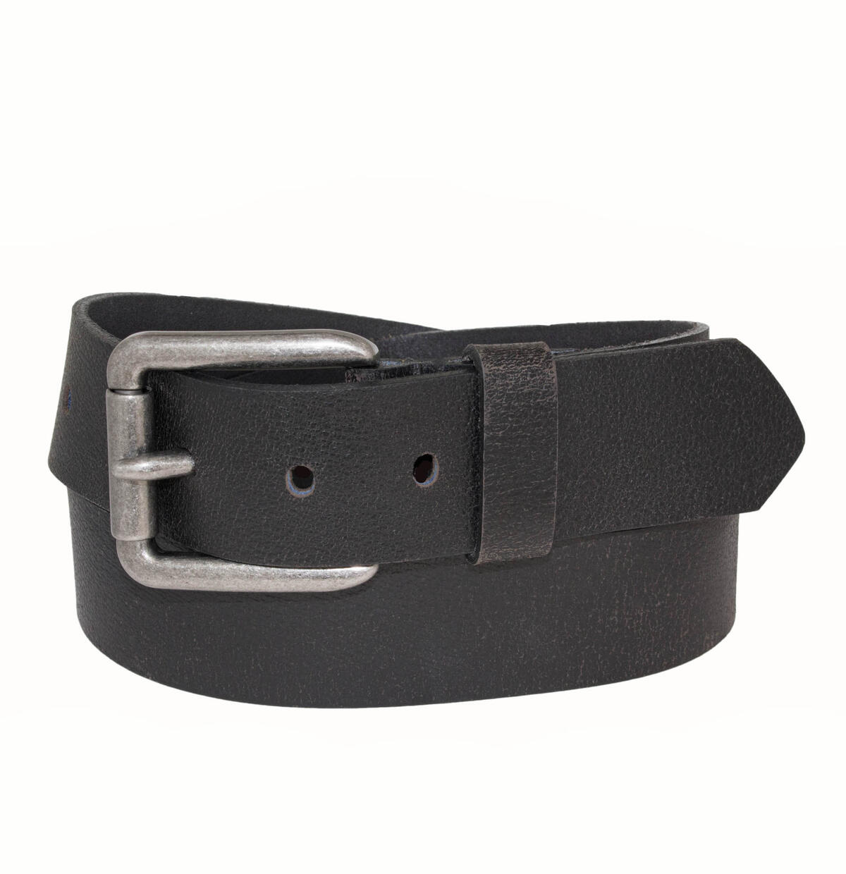Pebbled Brown Leather Men's Belt, Black, hi-res image number 0}